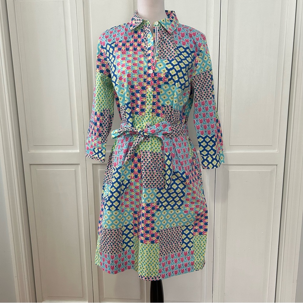 Talbots ISLAND MULTICOLOR PATCHWORK BELTED SHIRTD… - image 2